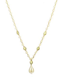 18k Gold over Sterling Silver Necklace, Cultured Freshwater Pearl (3 1/3 4mm) and Peridot (4 ct. t.w.) Necklace   Necklaces   Jewelry & Watches