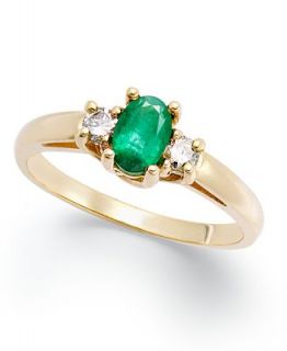 14k Gold Ring, Emerald (3/8 ct. t.w.) and Diamond (1/8 ct. t.w) 3 Stone Ring   Rings   Jewelry & Watches