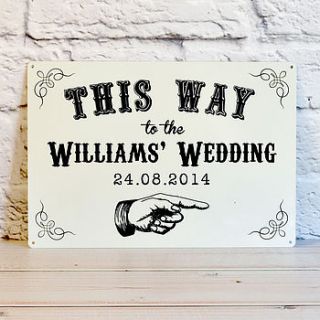 personalised this way to the wedding sign by oakdene designs