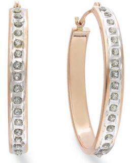 14k Rose Gold Earrings, Diamond Accent Round Hoop Earrings   Earrings   Jewelry & Watches
