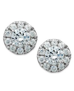 Diamond Earrings, 14k White Gold Diamond Halo Stud Earrings (1/2 ct. t.w.)   Earrings   Jewelry & Watches