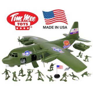Tim Mee Hercules C 130 Gunship 27 Piece Playset Giant size 2ft Military Cargo Plane with 24 Plastic Army Men and M48 Tank  Made in the USA Toys & Games