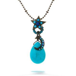 Amaro Jewelry, Necklace   Moon and Star Amulet in Aqua and Jet Tones   3C129SBAT Irit Goffer Sasson Jewelry