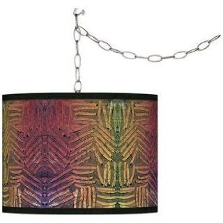 Swag Style Autumn Fractals Shade Plug In Chandelier    