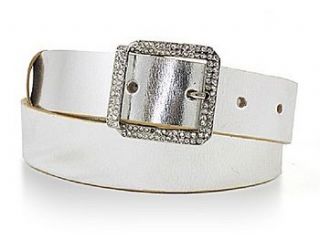 silver leather waist belt, swarovski buckle by madison belts