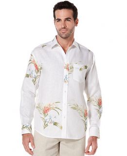 Cubavera Shirt, Long Sleeve Floral Print 100% Linen Shirt   Casual Button Down Shirts   Men