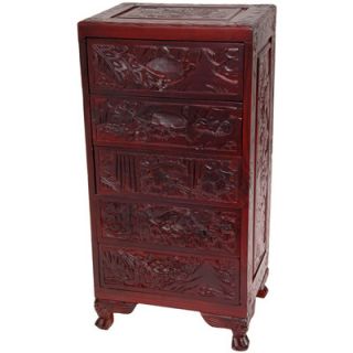 Oriental Furniture Carved 5 Drawer Chest