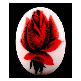 18x13mm Red Rose Porcelain Painting Cameo   Pack Of 1