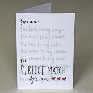 'you are the perfect match for me' card by angela chick