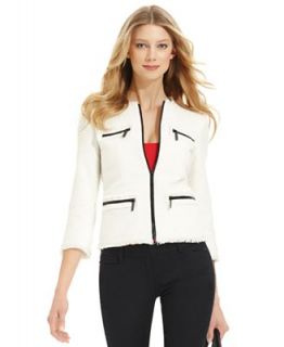 MICHAEL Michael Kors Petite Jacket, Three Quarter Sleeve Tweed Zippered   Jackets & Blazers   Women