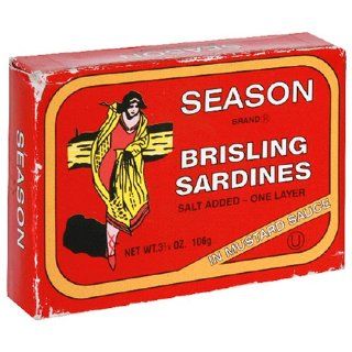 Seasons Brisling Sardines In Mustard, 3.75 Ounces (Pack of 12)  Sardines Seafood  Grocery & Gourmet Food