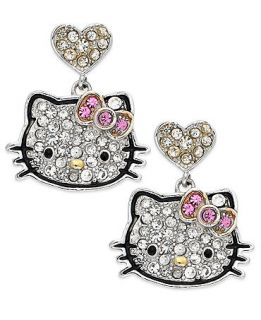 Hello Kitty Sterling Silver Pave Set Crystal Drop Earrings   Earrings   Jewelry & Watches