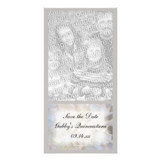 White Floral Quinceañera Save the Date Custom Photo Card