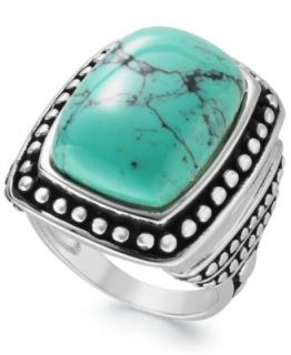 Genevieve & Grace Sterling Silver Ring, Reconstituted Turquoise and Marcasite Square Ring   Rings   Jewelry & Watches