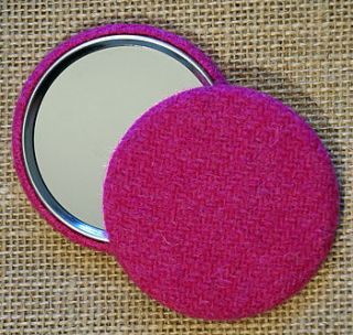 harris tweed bubble gum pink pocket mirror by snuggledust studios