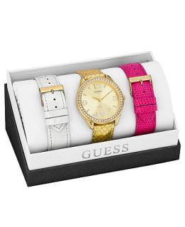 GUESS Womens Interchangeable Pink, White and Gold Metallic Leather Strap Watch Set 36mm U0352L3   Watches   Jewelry & Watches
