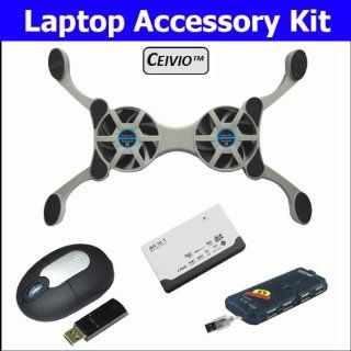 Ceivio 4 Pc. Accessory Kit for the MSI Wind U123 001US Netbook   Includes Compact Folding Dual Fan USB Powered Cooling Pad, Wireless Optical Mouse, All in one Card Reader and Slim 4 port USB Hub Computers & Accessories