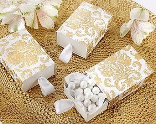 gold damask favour boxes by hope and willow