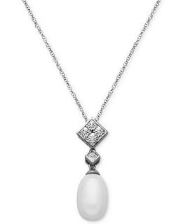 Sterling Silver Cultured Freshwater Pearl (12x8mm) and Diamond Accent Pendant Necklace   Necklaces   Jewelry & Watches