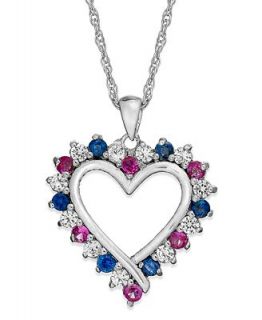 Sterling Silver Necklace, Ruby (1/3 ct. t.w.), Blue (1/4 ct. t.w.) and White Sapphire (1/2 ct. t.w.) Heart Pendant   Necklaces   Jewelry & Watches