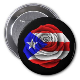 Puerto Rican Rose Flag on Black Pinback Button