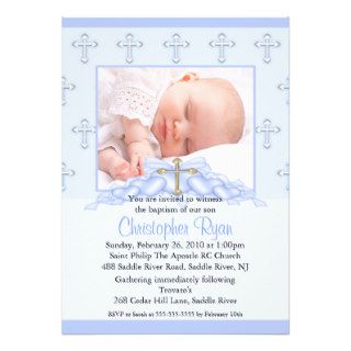 Cross & Hearts Photo Christening Inviation Custom Invite