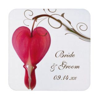 Red Bleeding Heart Wedding Cork Coaster Set