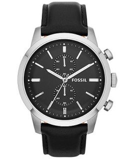 Fossil Mens Chronograph Townsman Black Leather Strap Watch 48mm FS4866   Watches   Jewelry & Watches