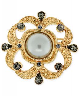 2028 Gold Tone Gray Imitation Pearl and Black Diamond Accent Pin   Fashion Jewelry   Jewelry & Watches
