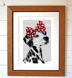 dalmatian with red bow dictionary print by fabfunky