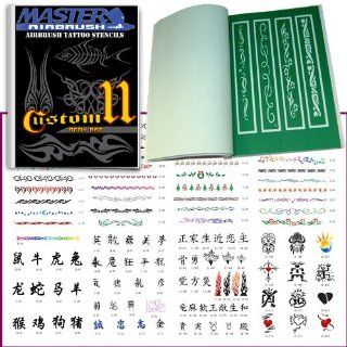 Master Airbrush Brand Airbrush Tattoo Stencils Set Book #11 Reuseable Tattoo Template Set, Book Contains 116 Unique Stencil Designs, All Patterns Come on High Quality Vinyl Sheets with a Self Adhesive Backing.