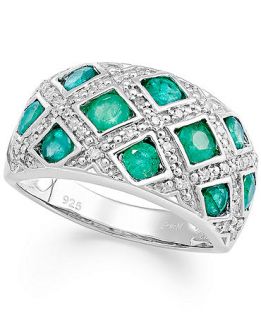 Sterling Silver Ring, Emerald (1 1/2 ct. t.w.) and Diamond (1/6 ct. t.w.) Woven Band   Rings   Jewelry & Watches