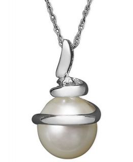 Pearl Necklace, 14k White Gold Cultured Freshwater Pearl and Diamond Accent Swirl Pendant   Necklaces   Jewelry & Watches