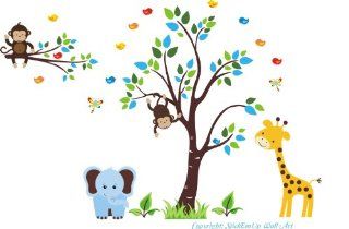 Baby Nursery Wall Decals Safari Jungle Children's Themed 100" X 117" (Inches) Animals Wildlife Repositionable Removable Reusable Wall Art Better than vinyl wall decals Superior Material  Nursery Wall Decor  Baby