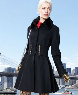 Betsey Johnson Wool Blend Faux Fur Corset Flared Coat   Coats   Women