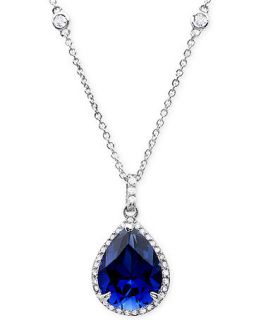 CRISLU Platinum Over Sterling Silver Sapphire Cubic Zirconia Teardrop Pendant Necklace (5 3/5 ct. t.w.)   Fashion Jewelry   Jewelry & Watches