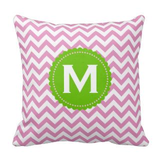 Pink White Monogram Chevron Pattern Pillows