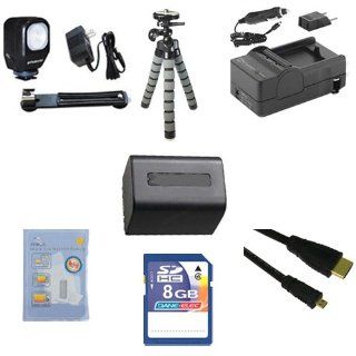 Sony HDR CX220 Camcorder Accessory Kit includes SDNPFV70NEW Battery, SDM 109 Charger, KSD48GB Memory Card, HDMI6FMC AV & HDMI Cable, ZELCKSG Care & Cleaning, ZE VLK18 On Camera Lighting, GP 22 Tripod  Camera & Photo