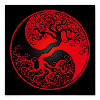 Red and Black Tree of Life Yin Yang Print