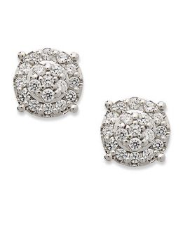 Diamond Earrings, 14k White Gold Diamond Circle Cluster Stud Earrings (1/4 ct. t.w.)   Earrings   Jewelry & Watches