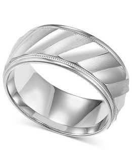 Mens Sterling Silver Ring, Diagonal Stripe Wedding Band   Rings   Jewelry & Watches