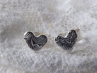 small silver textured heart studs by lucy kemp jewellery