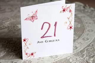 '21 and gorgeous' birthday card by white mink