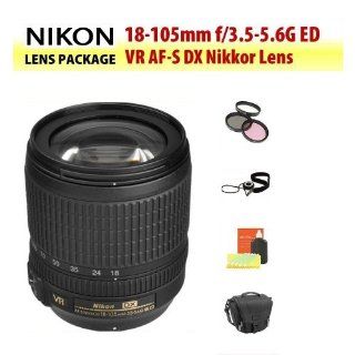 Nikon 18 105mm f/3.5 5.6G ED VR AF S DX Nikkor Autofocus Lens + Filter Kit + Lens Cap Keeper + Cleaning Kit + Camera Holster Case  Camera & Photo