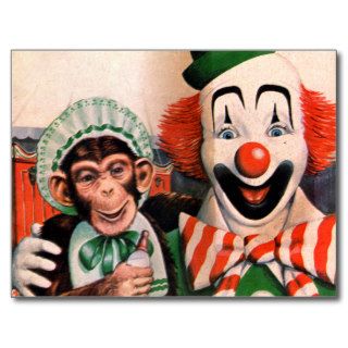 Retro Vintage Kitsch Circus Chimp and Clown Post Card