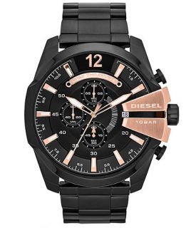 Diesel Watch, Mens Chronograph Mega Chief Black Ion Plated Stainless Steel Bracelet 59x51mm DZ4309   Watches   Jewelry & Watches