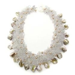 Clear Quartz and Seashells Cluster Stone Toggle Necklace (Philippines) Necklaces