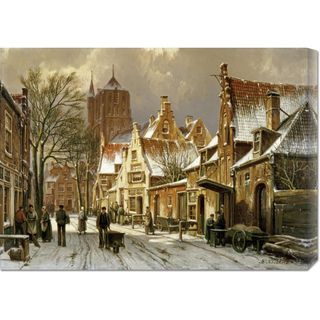 Willem Koekkoek 'A Winter Street Scene' Stretched Canvas Art Canvas