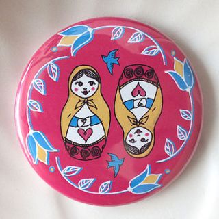 russian doll pocket mirror by debbie bellaby illustration