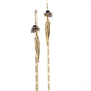 double chain feather drop earrings by sophie hitchcock